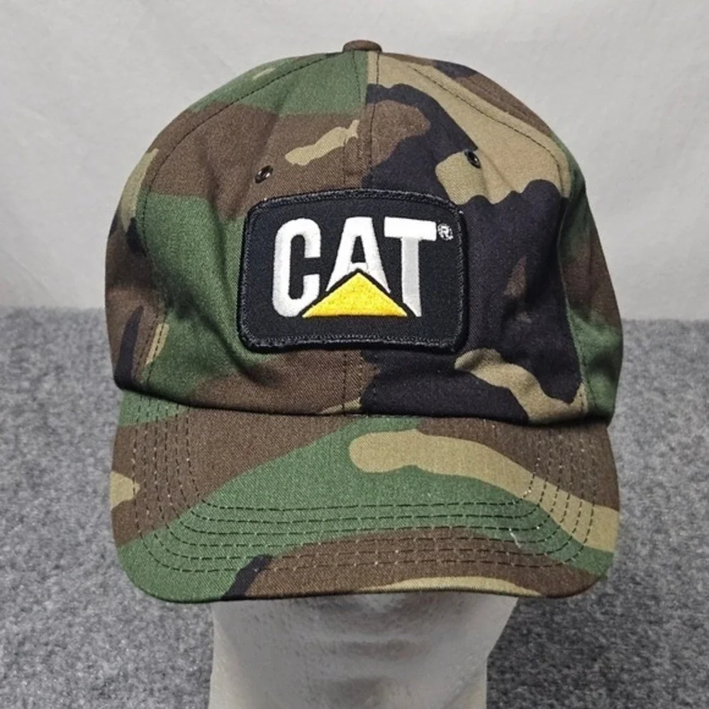 Vintage Caterpillar Hat Green Camo Soft Bill Snapback Workwear Cap Made USA 90s
